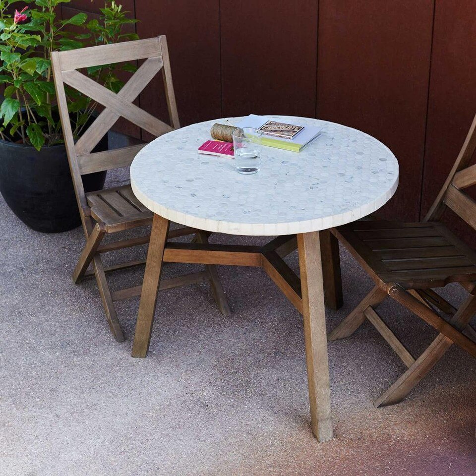 Mosaic Tiled Outdoor Bistro Table White Marble west elm Australia